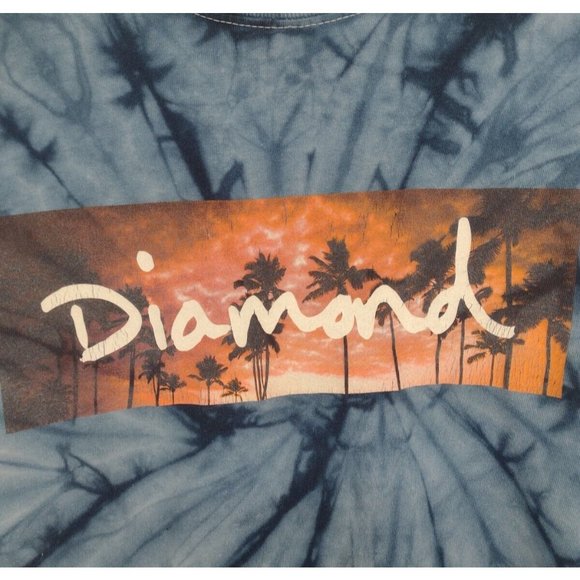 Diamond Supply Co Tie Dye Distressed Palm Trees Sunset Skate Blue T-Shirt Mens M - Picture 2 of 4
